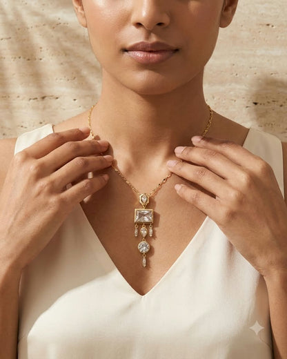 Elegant Geometric Crystal Drop Necklace