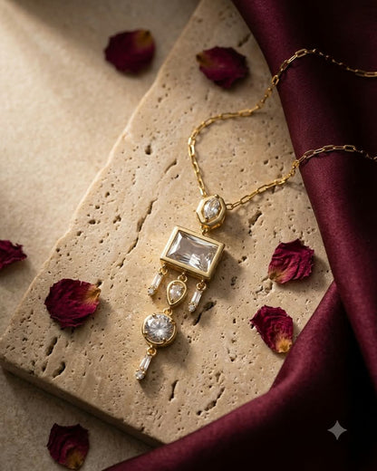Elegant Geometric Crystal Drop Necklace