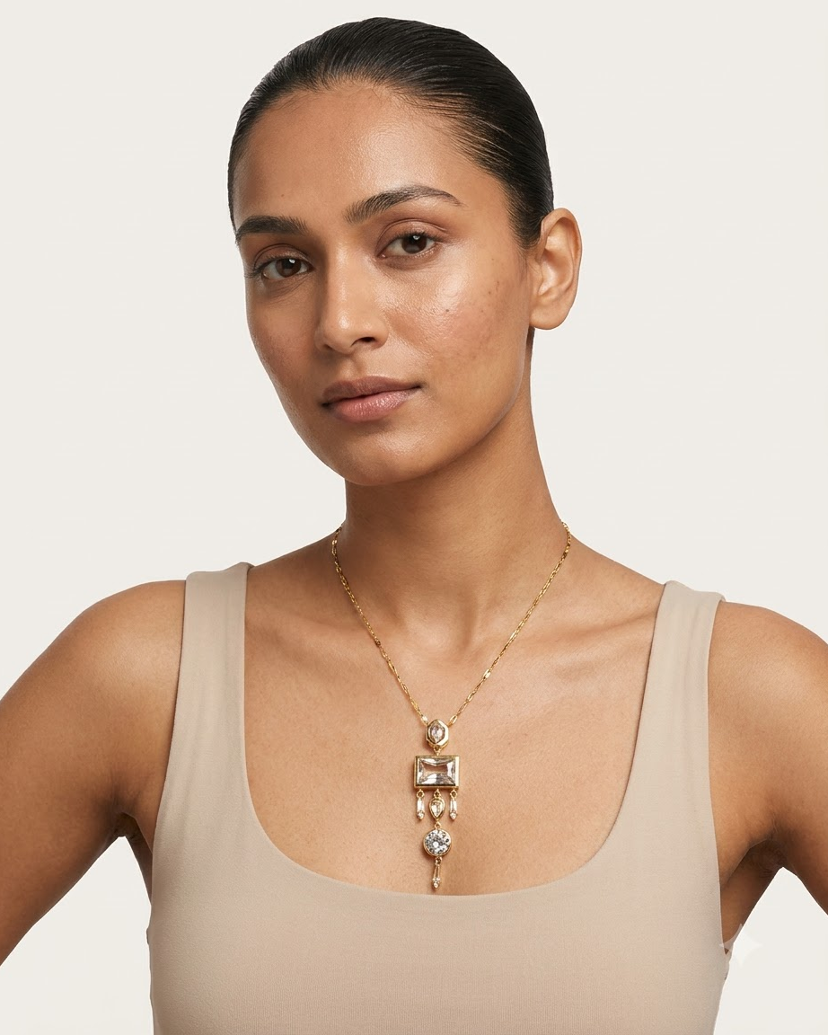 Elegant Geometric Crystal Drop Necklace