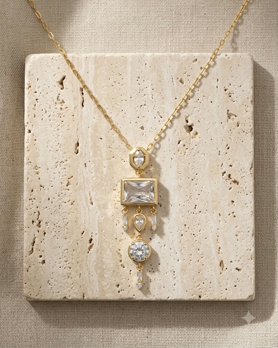 Elegant Geometric Crystal Drop Necklace