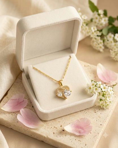 Elegant Double Heart Crystal Pendant Necklace