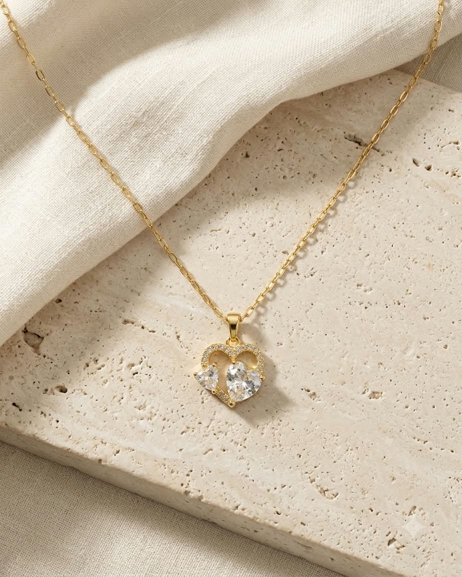 Elegant Double Heart Crystal Pendant Necklace