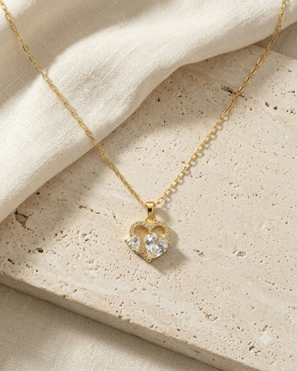 Elegant Double Heart Crystal Pendant Necklace