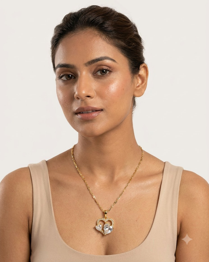 Elegant Double Heart Crystal Pendant Necklace