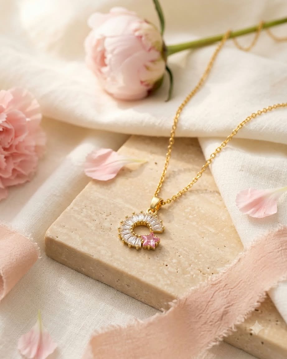 Elegant Crescent Moon & Star Pendant Necklace