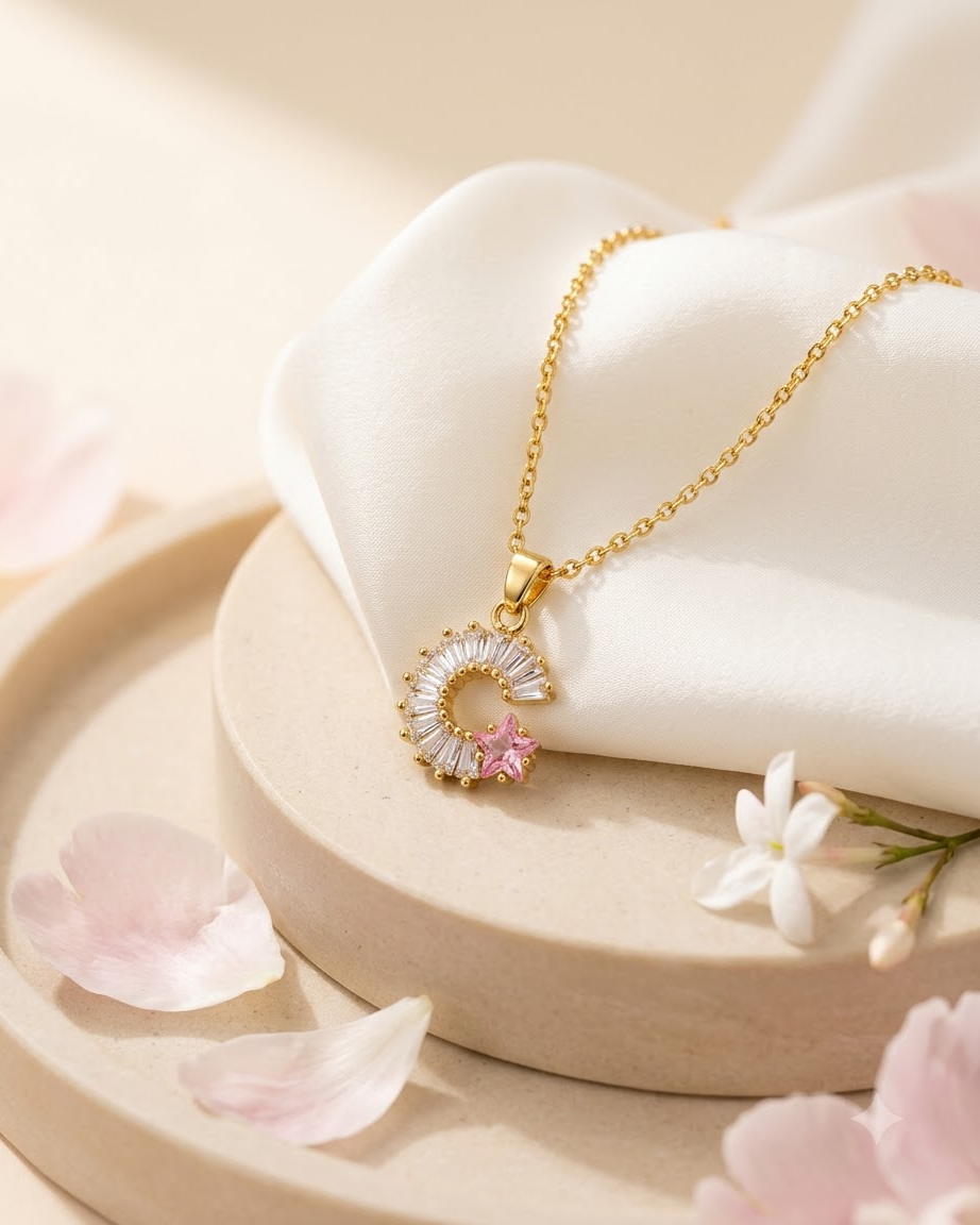 Elegant Crescent Moon & Star Pendant Necklace