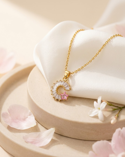 Elegant Crescent Moon & Star Pendant Necklace
