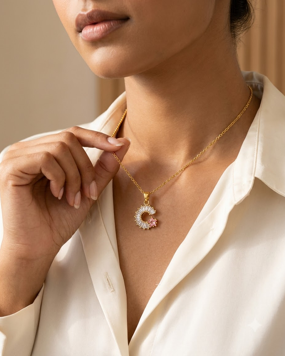 Elegant Crescent Moon & Star Pendant Necklace