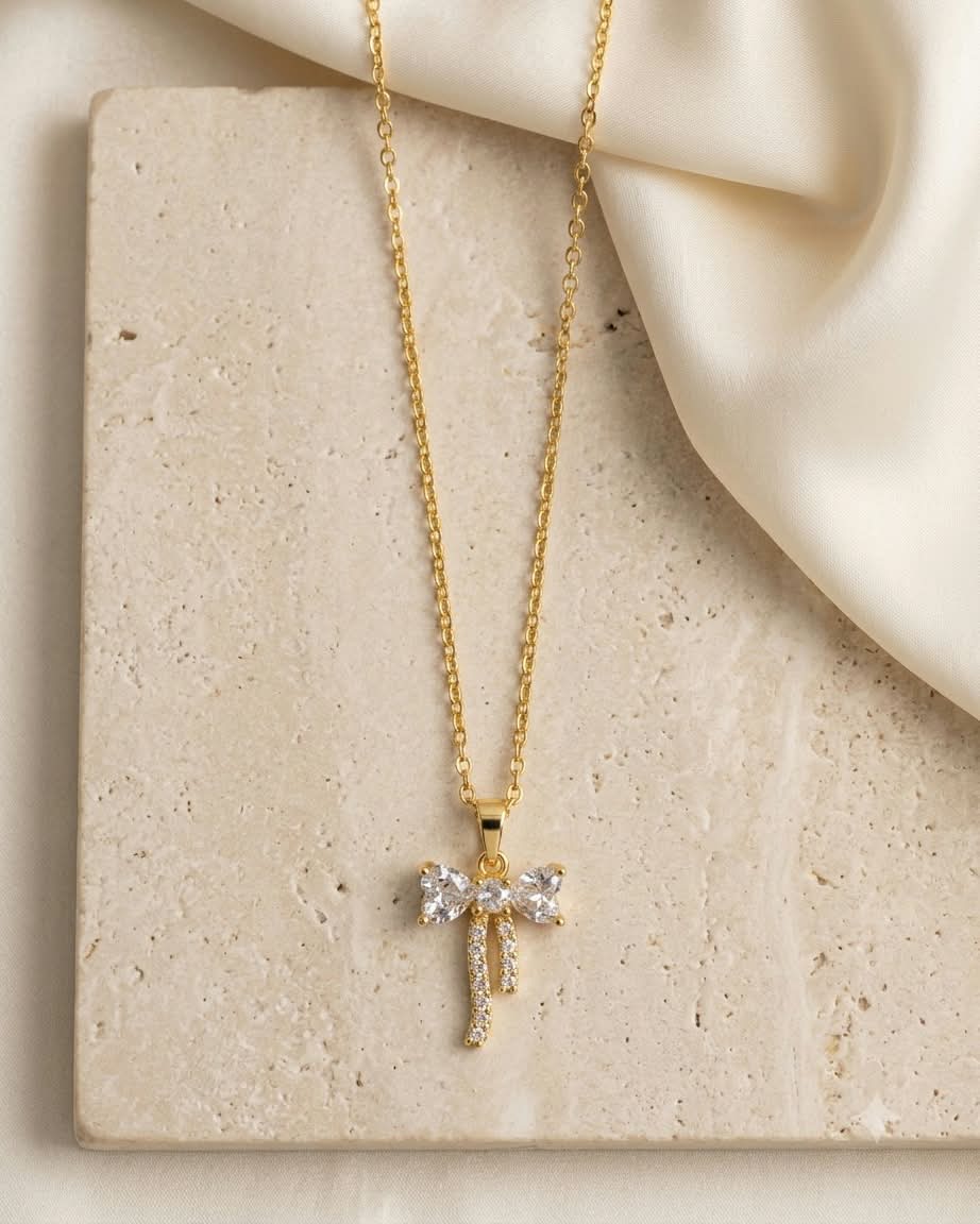 Elegant Crystal Bow Pendant Necklace