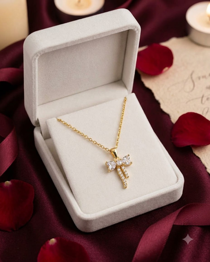 Elegant Crystal Bow Pendant Necklace