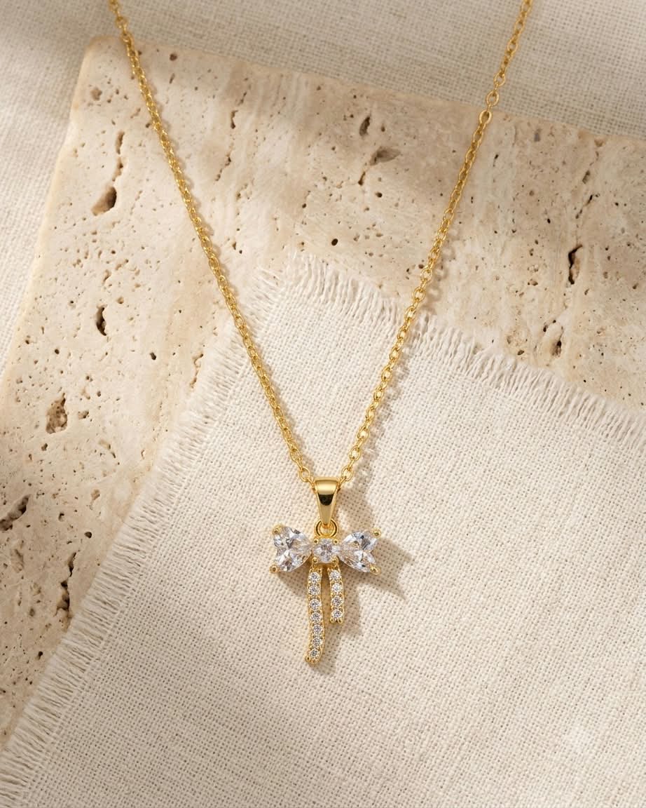 Elegant Crystal Bow Pendant Necklace
