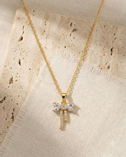 Elegant Crystal Bow Pendant Necklace