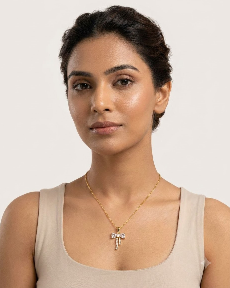 Elegant Crystal Bow Pendant Necklace