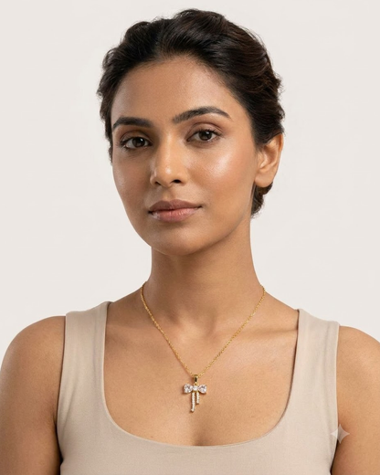Elegant Crystal Bow Pendant Necklace