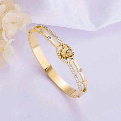 Gold-Plated Butterfly Cuff Bracelet with Crystal Detailing | Elegant Women Bracelet