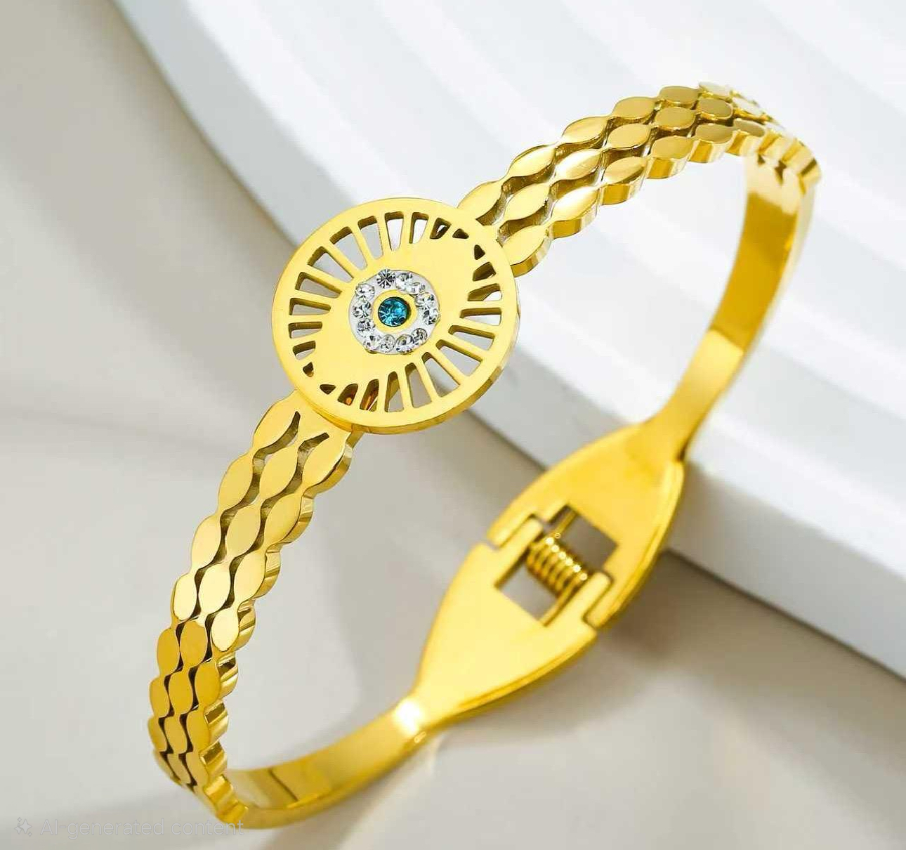 Gold-Plated Evil Eye Cuff Bracelet | Adjustable Designer Women Bracelet