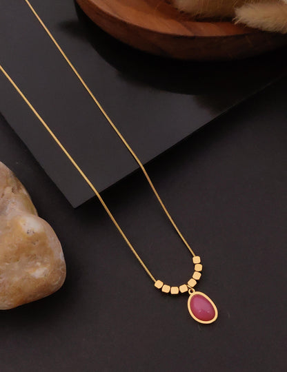 Pink Gemstone Minimal Gold Necklace – Handcrafted Artisanal Jewellery