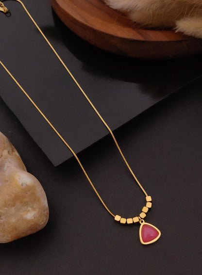 Pink Triangle Gemstone Minimal Gold Necklace – Handcrafted Artisanal Jewellery
