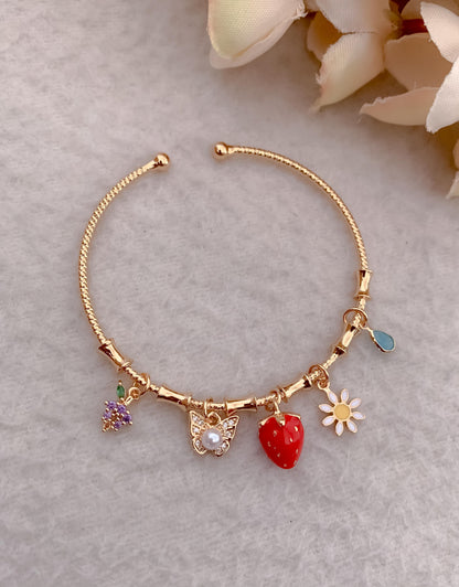 Handcrafted Artisanal Charm Bracelet with Strawberry & Floral Motifs