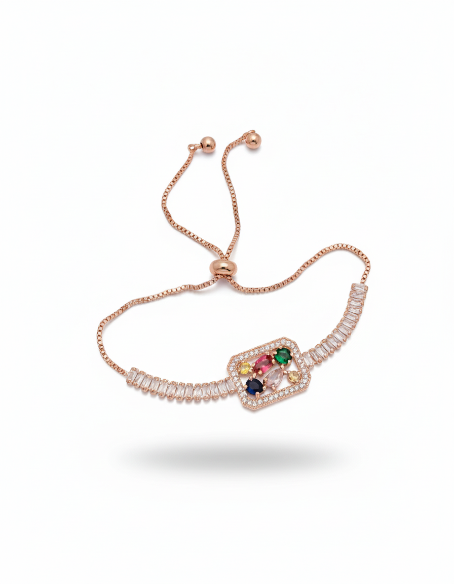 Multi Diamond Rosegold Plated Bracelet | Artisanal Handmade Jewellery - Artisanal Jewellery