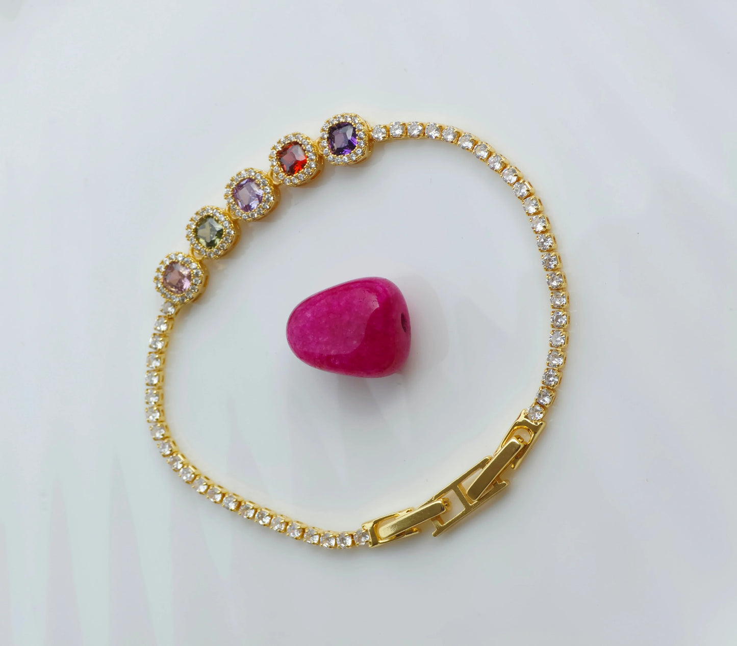 Multi Stone Diamond 18K Gold Plated Bracelet | Artisanal Handmade Jewellery - Artisanal Jewellery