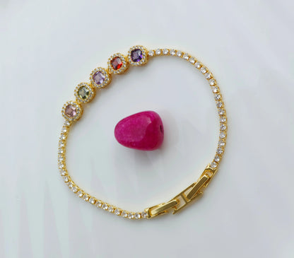 Multi Stone Diamond 18K Gold Plated Bracelet | Artisanal Handmade Jewellery - Artisanal Jewellery