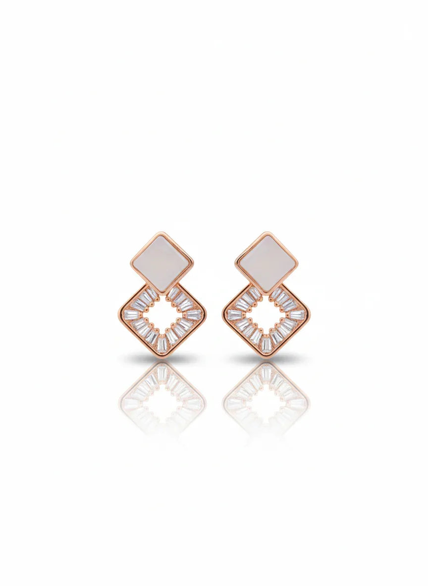 Square Choki Diamond Rose Gold-Plated Earrings | Artisanal Handmade Jewellery - Artisanal Jewellery