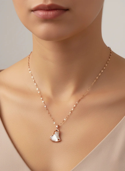 Rose Gold Heart Pendant Necklace with Diamond Accents