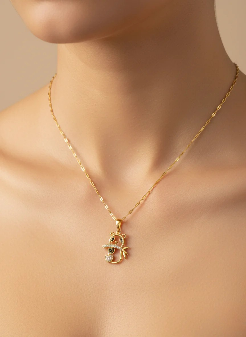 18K Gold-Plated Teddy Bear Heart Pendant Necklace for Women