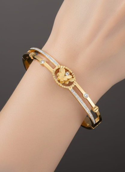 Gold-Plated Butterfly Cuff Bracelet with Crystal Detailing | Elegant Women Bracelet