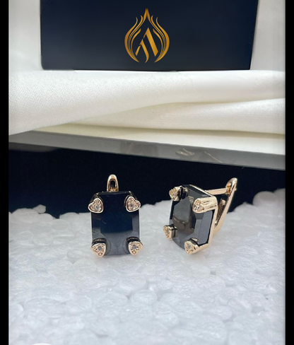 Black Ceramic Rectangle Kadi Rose Gold-Plated Earrings | Artisanal Handmade Jewellery - Artisanal Jewellery