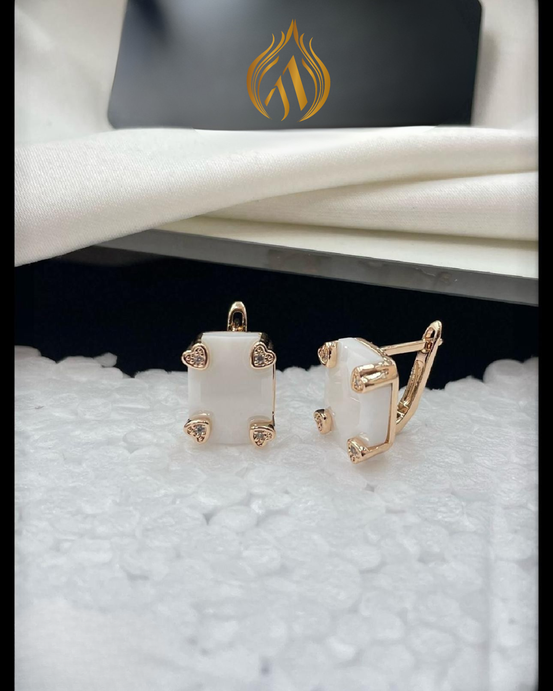 White Ceramic Rectangle Kadi Rose Gold-Plated Earrings | Artisanal Handmade Jewellery - Artisanal Jewellery