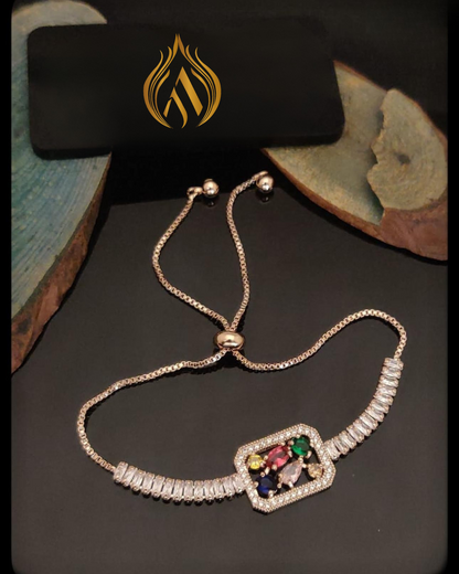 Multi Diamond Rosegold Plated Bracelet | Artisanal Handmade Jewellery - Artisanal Jewellery