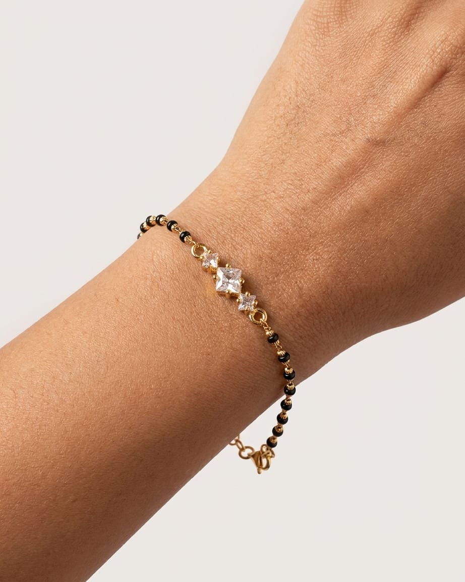Celeste 18K Gold Plated Black Bead Mangalsutra Bracelet