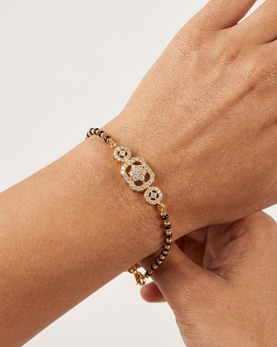 Anvika 18K Gold Plated Floral CZ Mangalsutra Bracelet