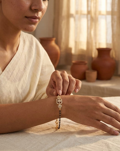 Anvika 18K Gold Plated Floral CZ Mangalsutra Bracelet