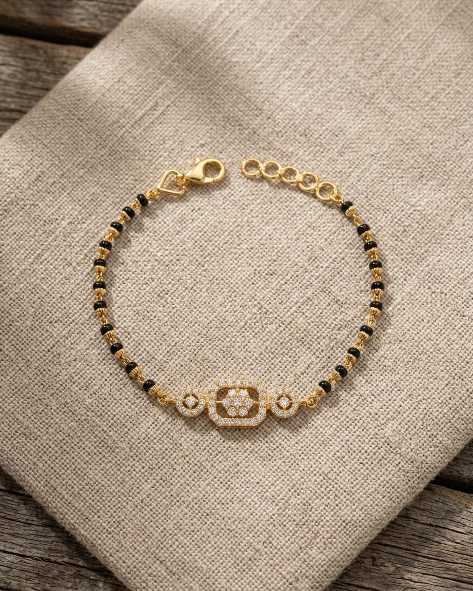Anvika 18K Gold Plated Floral CZ Mangalsutra Bracelet