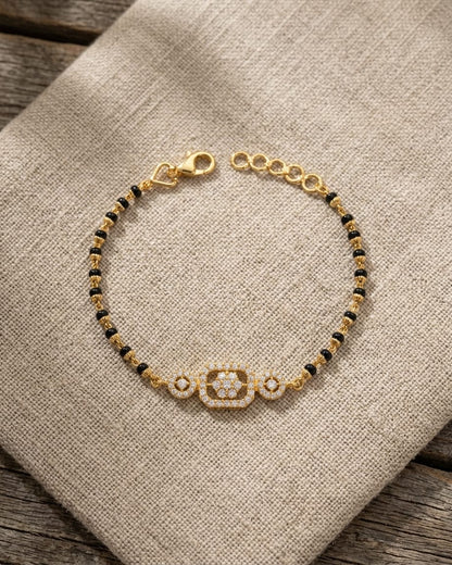 Anvika 18K Gold Plated Floral CZ Mangalsutra Bracelet