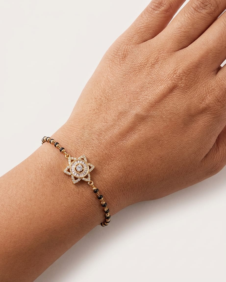 Navya 18K Gold Plated Lotus CZ Mangalsutra Bracelet