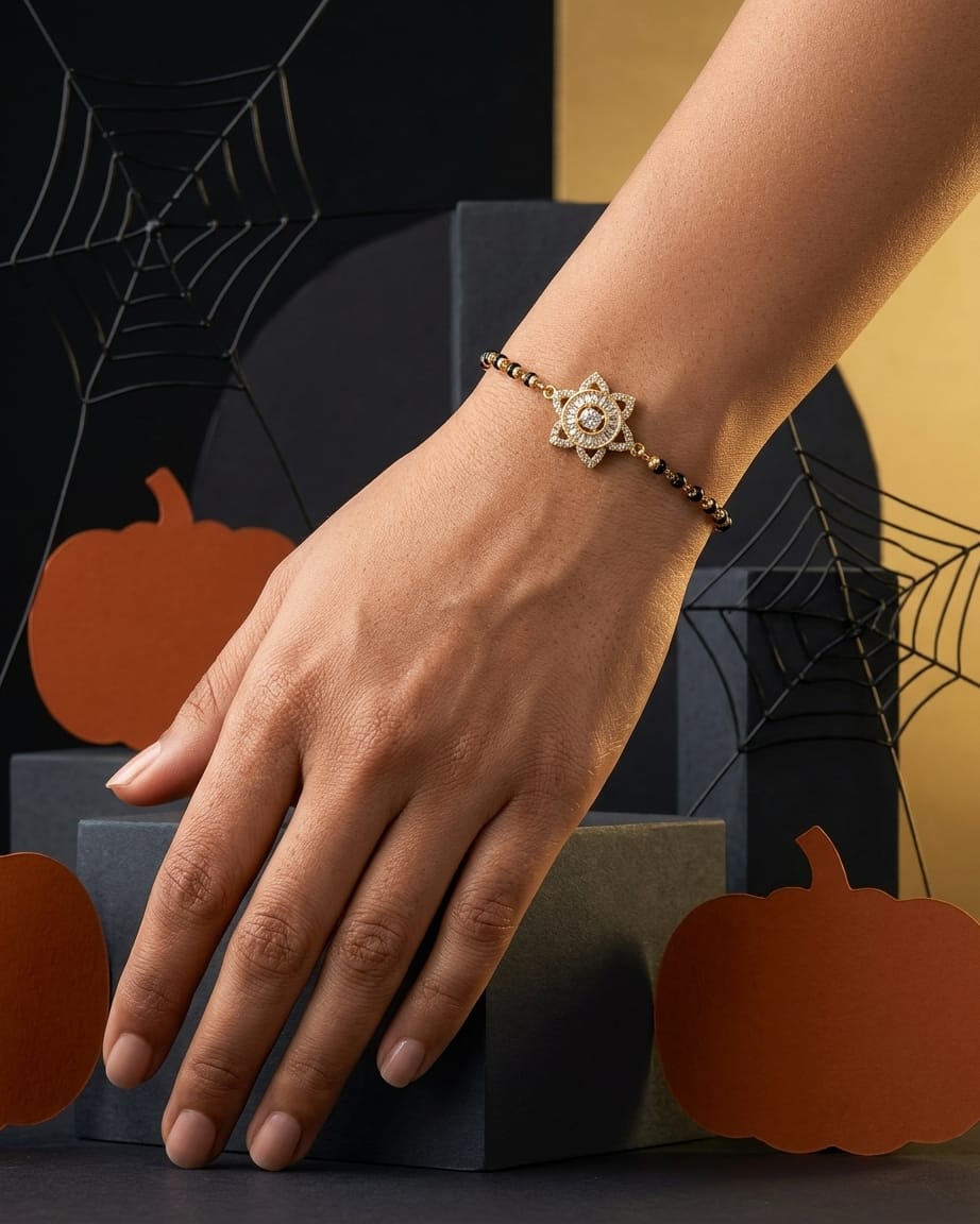 Navya 18K Gold Plated Lotus CZ Mangalsutra Bracelet