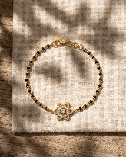 Navya 18K Gold Plated Lotus CZ Mangalsutra Bracelet