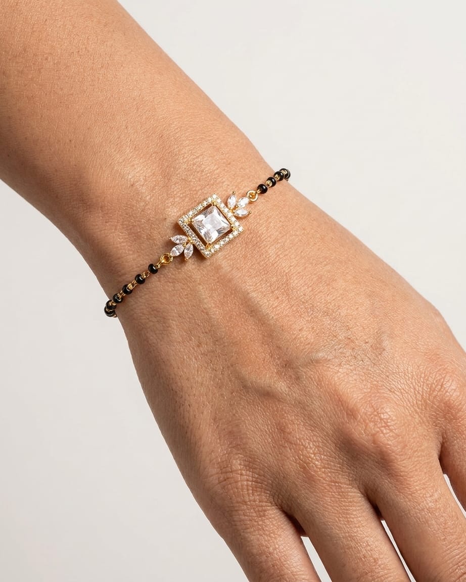 Aurelle 18K Gold Plated Princess Cut CZ Mangalsutra Bracelet