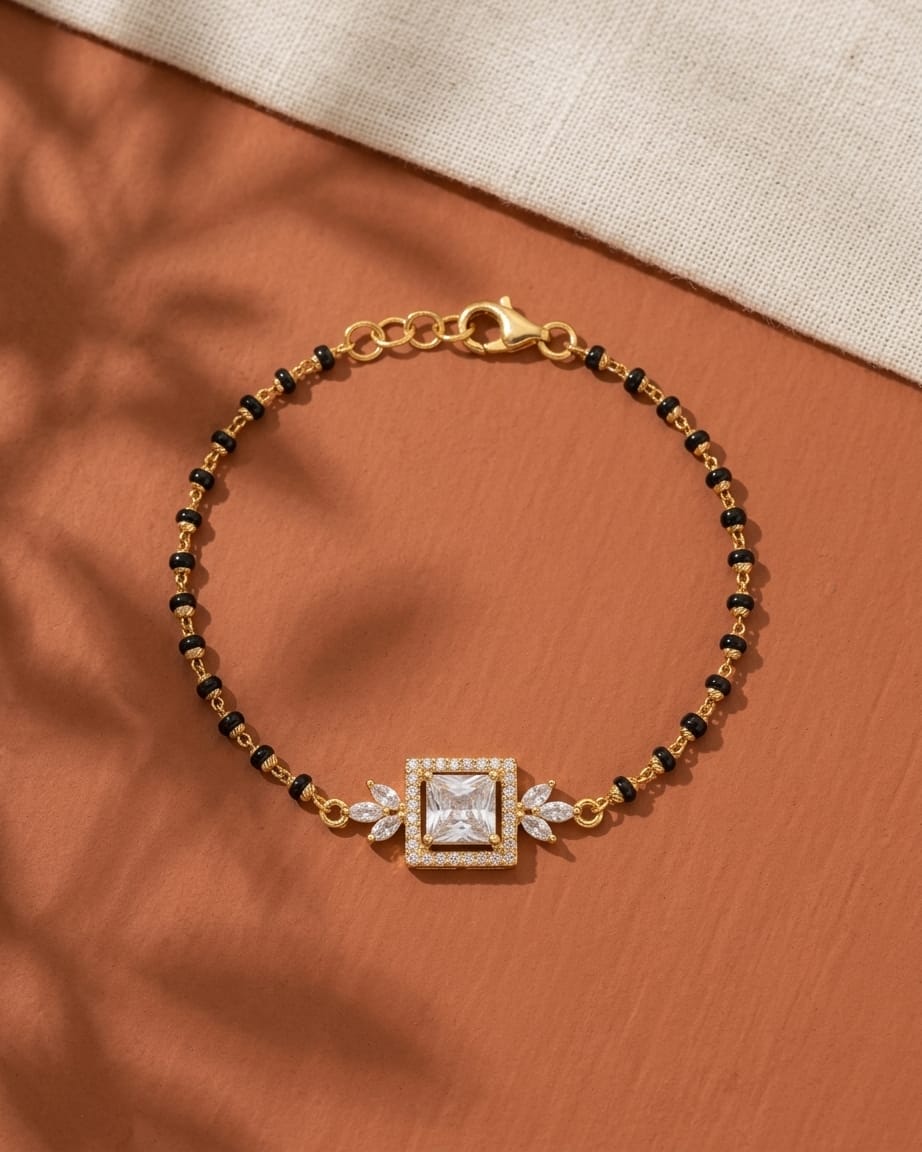 Aurelle 18K Gold Plated Princess Cut CZ Mangalsutra Bracelet