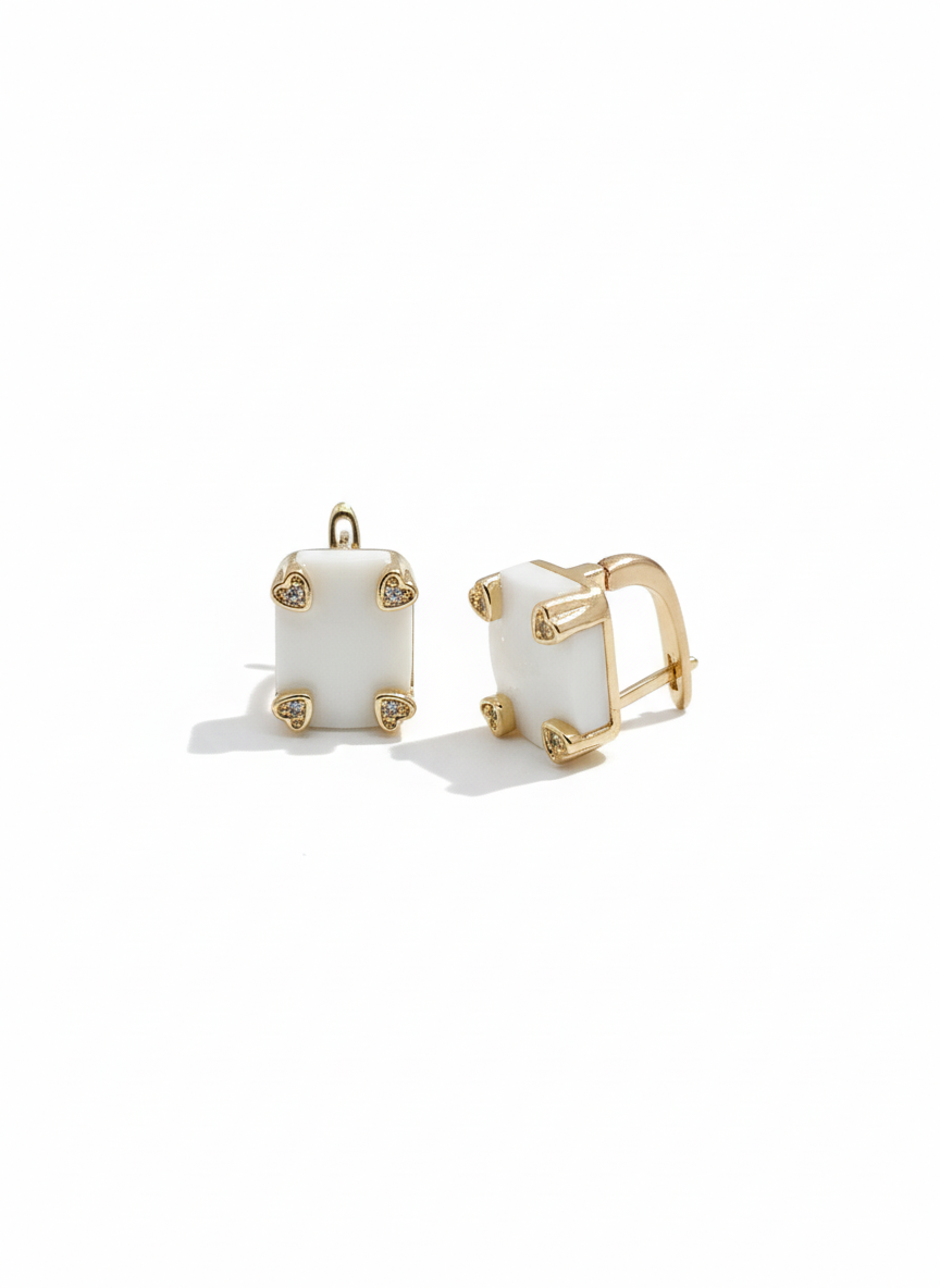 White Ceramic Rectangle Kadi Rose Gold-Plated Earrings | Artisanal Handmade Jewellery - Artisanal Jewellery