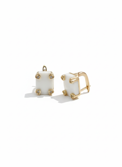 White Ceramic Rectangle Kadi Rose Gold-Plated Earrings | Artisanal Handmade Jewellery - Artisanal Jewellery