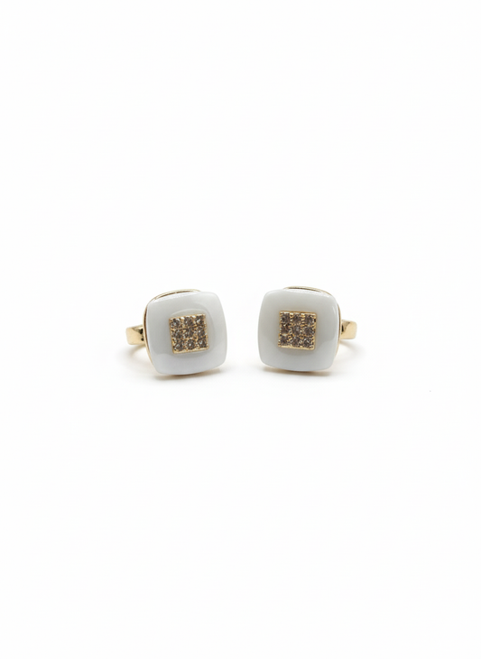 White Ceramic Square Kadi Rose Gold-Plated Earrings | Artisanal Handmade Jewellery - Artisanal Jewellery