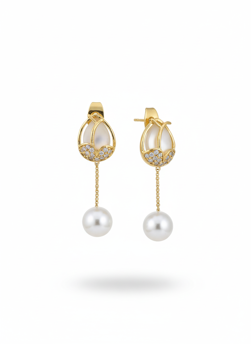 White Pearl 18K Gold-Plated Earrings | Artisanal Handmade Jewellery - Artisanal Jewellery