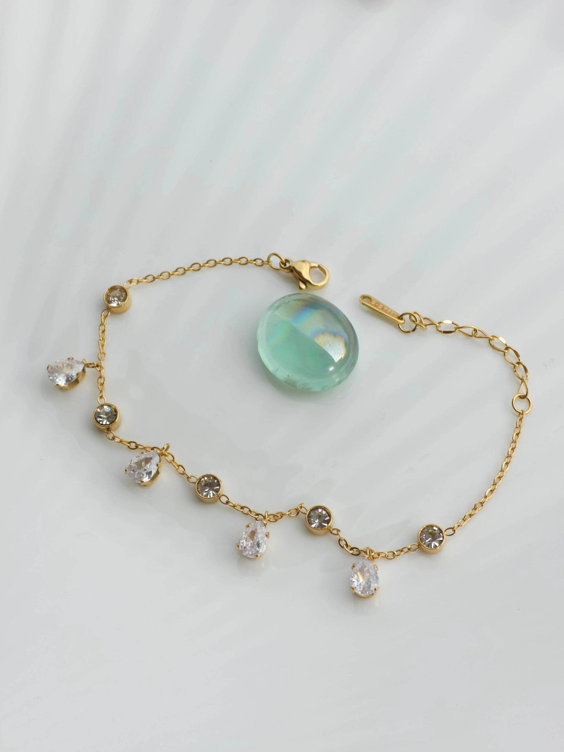 White Stone 18K Gold Plated Bracelet | Artisanal Handmade Jewellery - Artisanal Jewellery