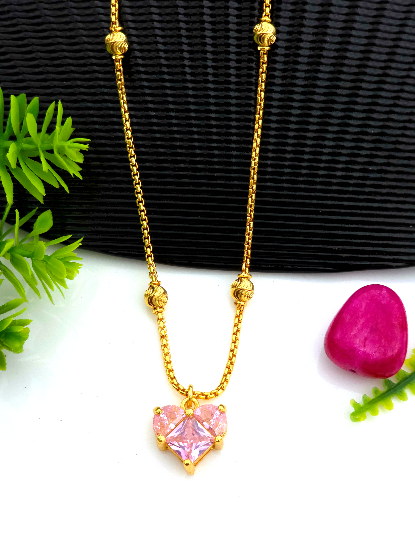 pink heart 18k gold plated nacklace - Artisanal Jewellery