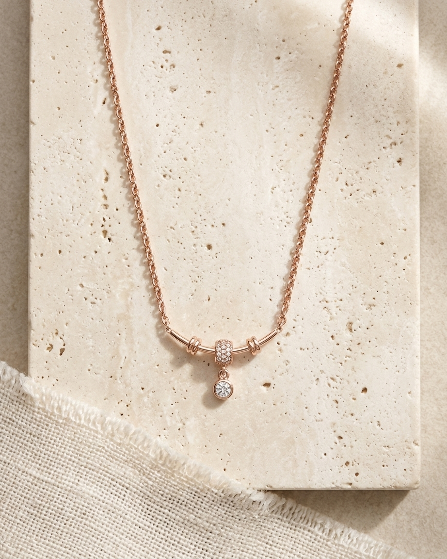 Elegant Charm Drop Necklace – Rose Gold Chain with Crystal Pendant | Minimal Luxury Everyday Jewellery